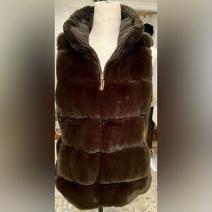 Forest green faux fur vest with gold hardware